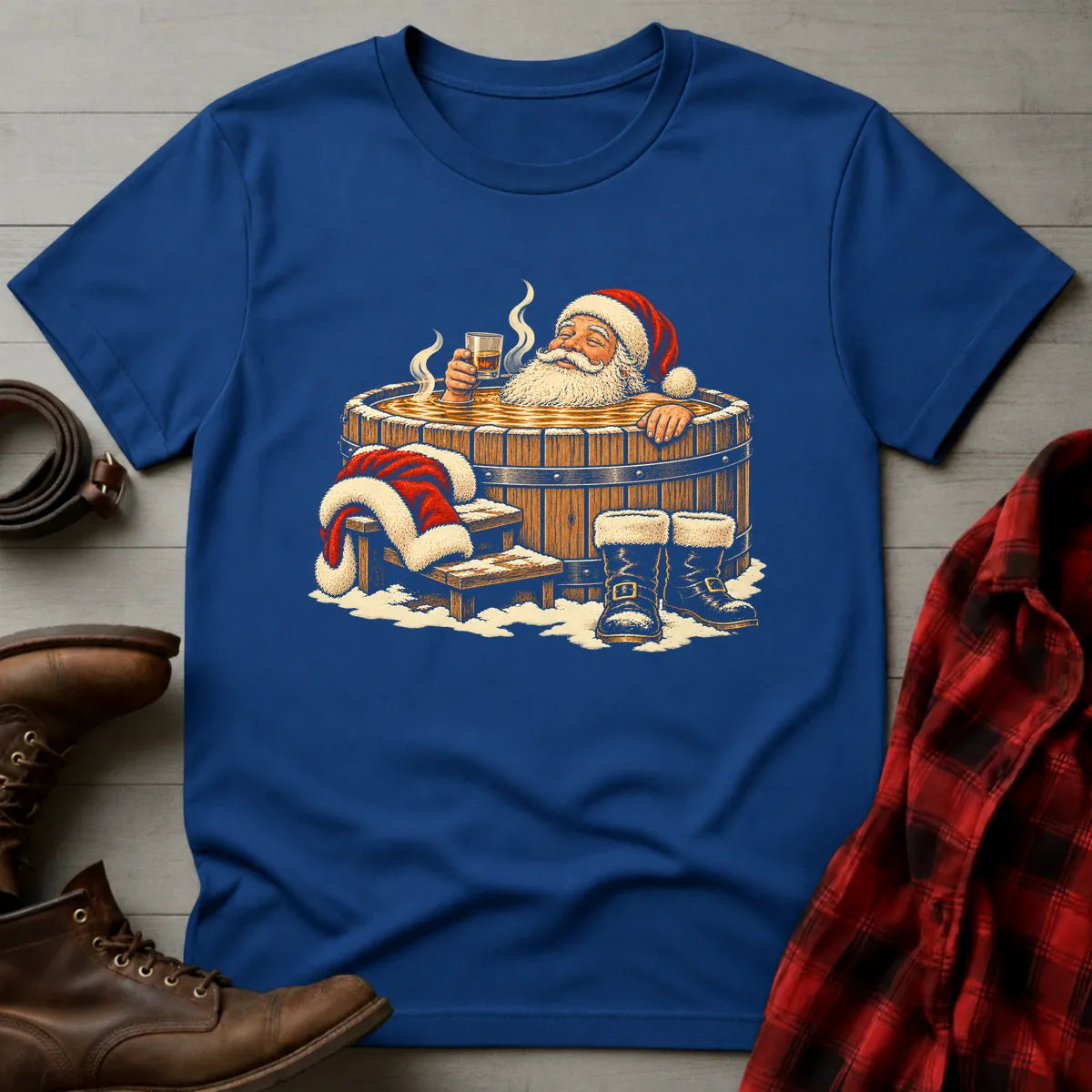 Santa Bourbon Barrel Hot Tub T-Shirt Royal / S