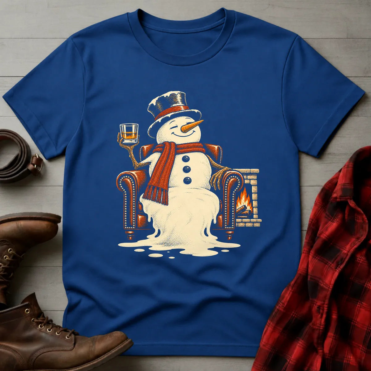 Melting Snowman Fireside Whiskey T-Shirt Royal / S