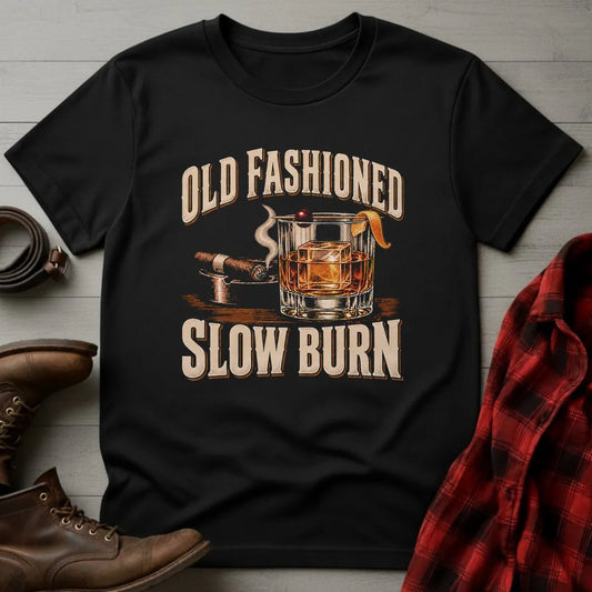 Old Fashioned Slow Burn Whiskey & Cigar T-Shirt Black / S