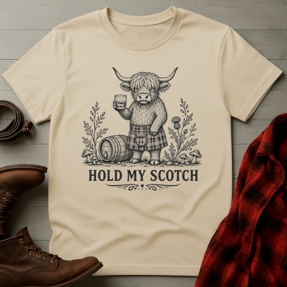 Hold My Scotch Highland Cow Whisky T-Shirt
