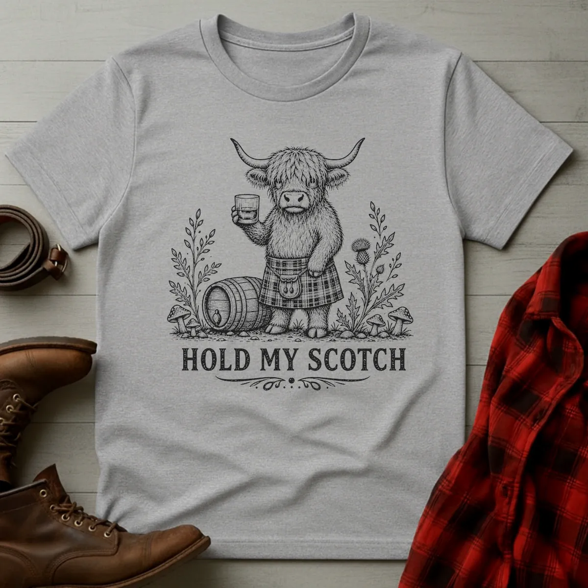 Hold My Scotch Highland Cow Whisky T-Shirt