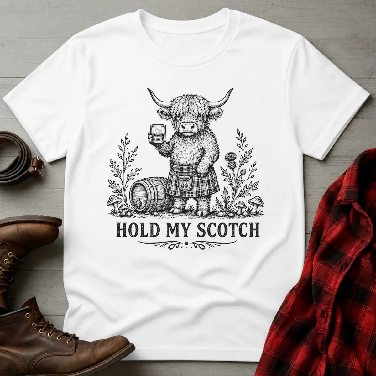 Hold My Scotch Highland Cow Whisky T-Shirt