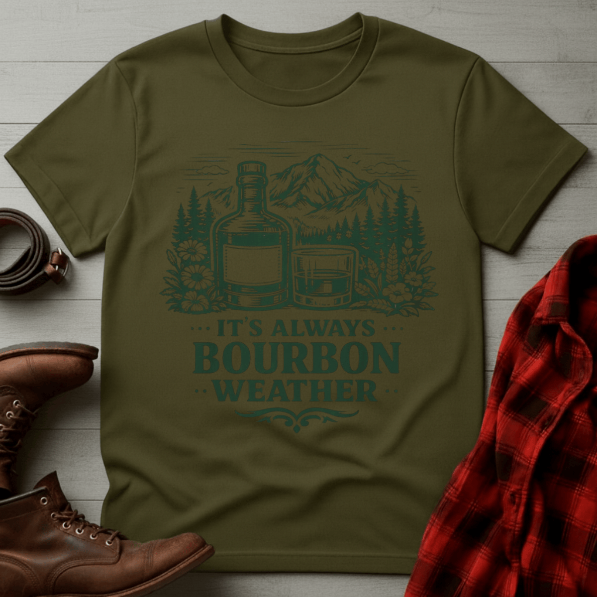 Bourbon Weather Mountain Etching T-Shirt